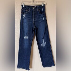 Levi's Ribcage Straight Ankle Jeans Dark Wash Distressed 26 High Rise